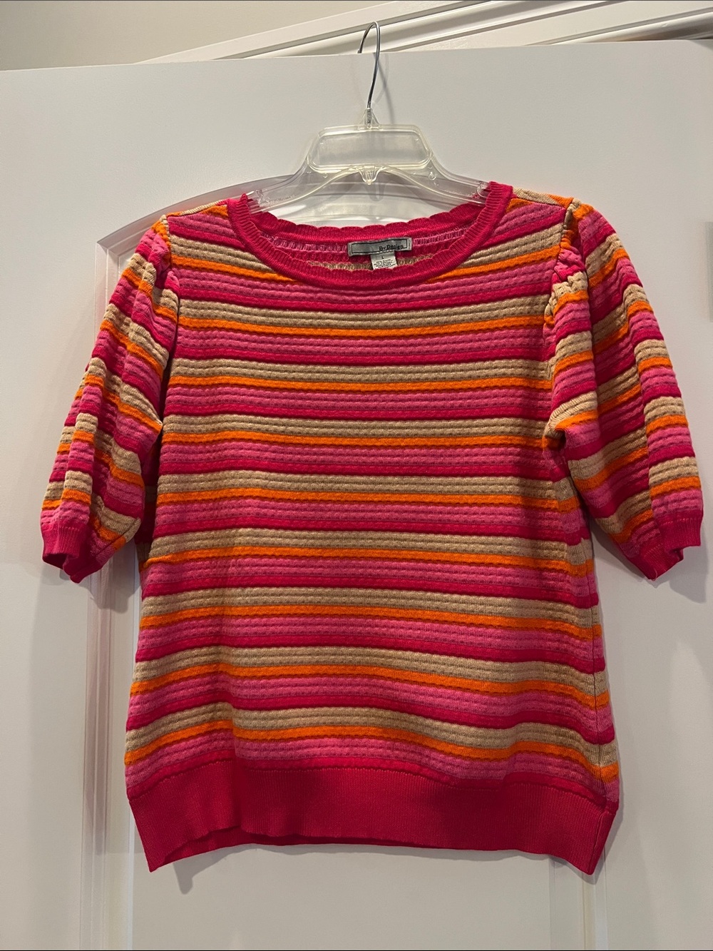 By Design Striped Short-Sleeve Sweater - Pink, Orange & Cream